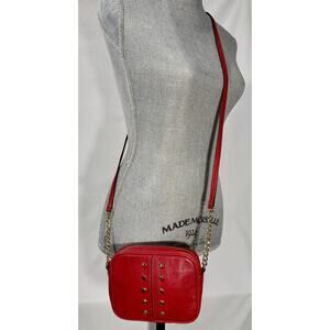 Michael Kors Jet Set Studded Leather Camera Crossbody Bag, Red, Gold Hardware